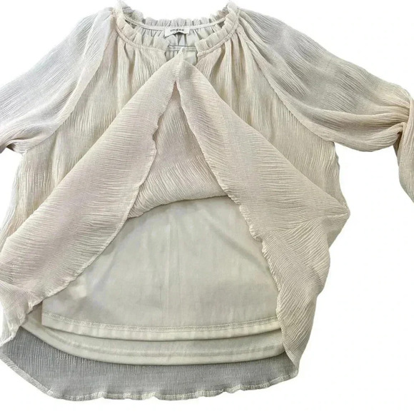 UMGEE Womens L Ruffle Metallic Champagne Blouse Crinkled Shimmer Mandarin Neck - Picture 4 of 16